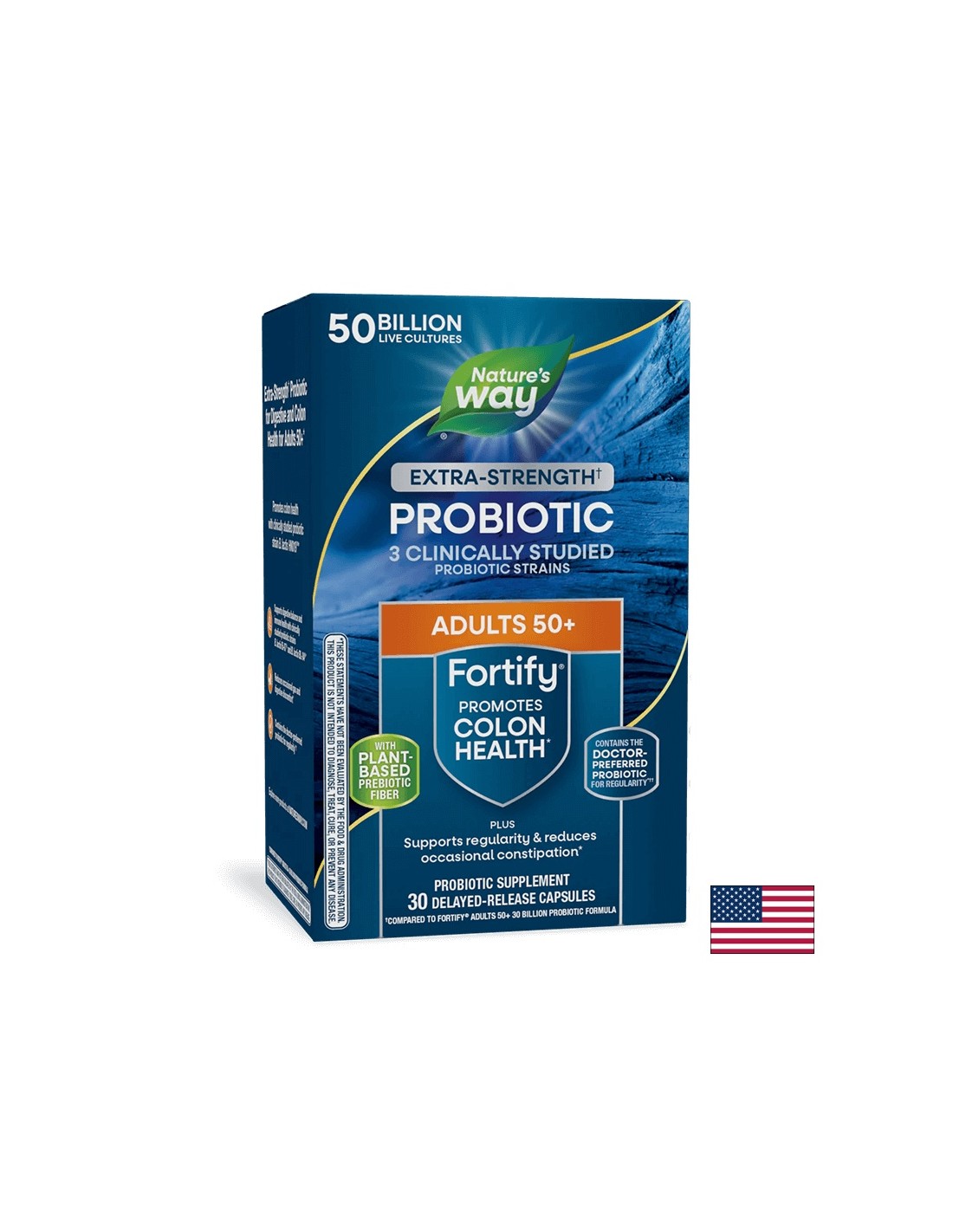 Пробиотик + пребиотици 50+ високо дозирани - Fortify Age 50+ Probiotic Extra Strength, 50 млрд. активни пробиотици, 30 капсули