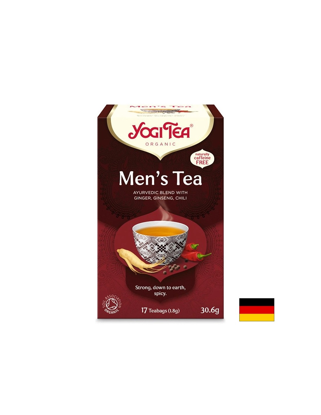 Yogi Tea Men's Tea – аюрведичен чай за мъже с джинджифил, женшен и кардамон, БИО, 17 филтърни пакетчета